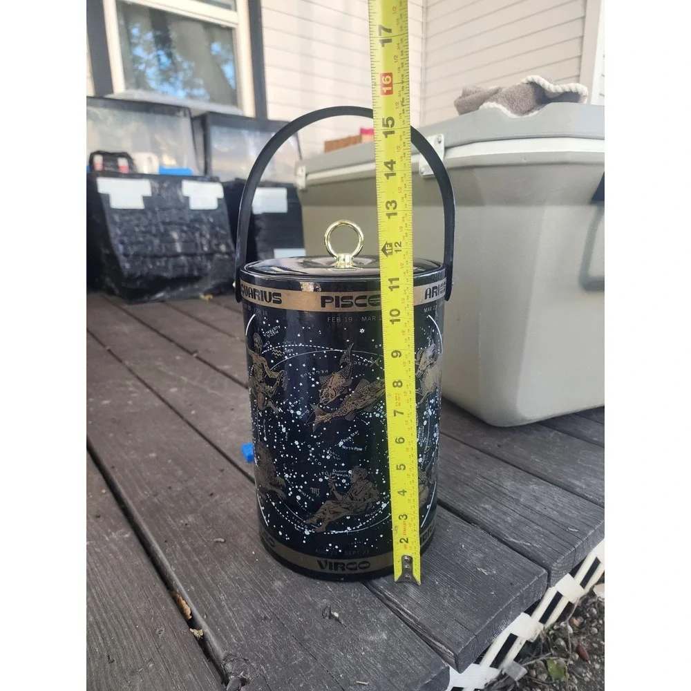 Vintage RARE Mid-century Black & Gold Celestial Horoscope Serving Ice Bucket HTF